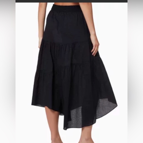 Frame Denim Dresses & Skirts - FRAME Gathered Seam Midi Skirt M Navy Tiered High Low Cotton